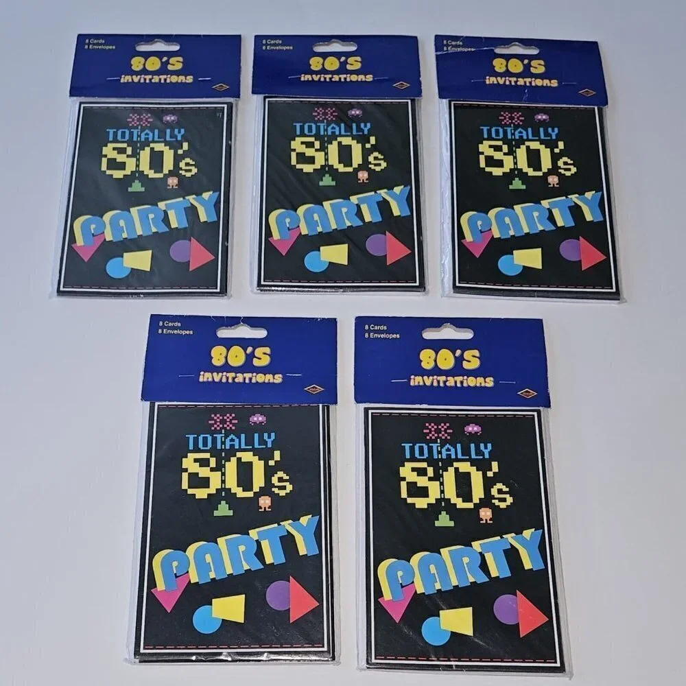 NEW 5 Packs Totally 80s Party Invitations Lot (8 Cards/Envelopes Per Pk) Reunion